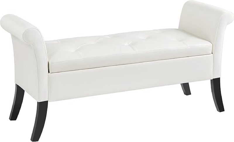 Yaheetech 52in Ottoman Bench Faux Leather End of Bed Bench with Storage