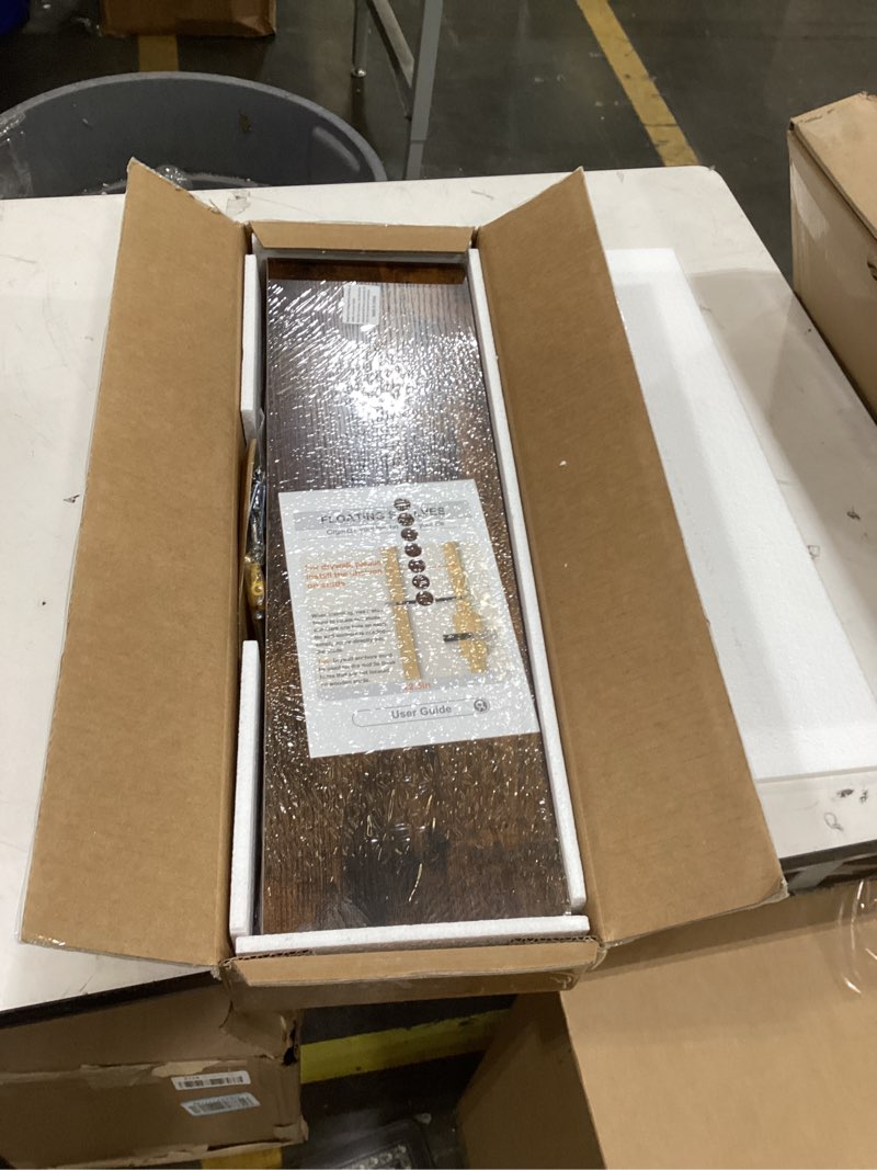 Condition photo showing New/Like New for bayka floating shelves, 22.5 inches rustic wood wall shelves for bathroom?bedroom, living room, kitchen & book, hanging display decor organization shelf with 22 lbs capacity (rustic brown) b. rustic brown - americana farmhouse style 22.5inches