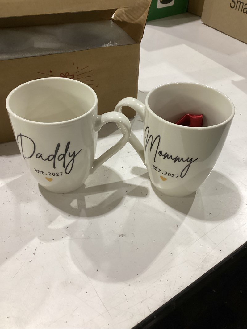 Condition photo showing New/Like New for promoted to parents 2027 mug set, new daddy mommy mugs set gift for new parents - pregnancy announcement 2027 gifts - baby reveal mug - first time dad mom gifts parents-5
