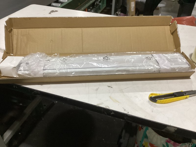 Condition photo showing As Is for cordless vinyl mini l blinds 24" w x 48" h, 1" slat white horizontal windows l blind for door, shades, camper, light filtering, interiors, arrive 1/2 inch narrower indoor 24"w x 48"h