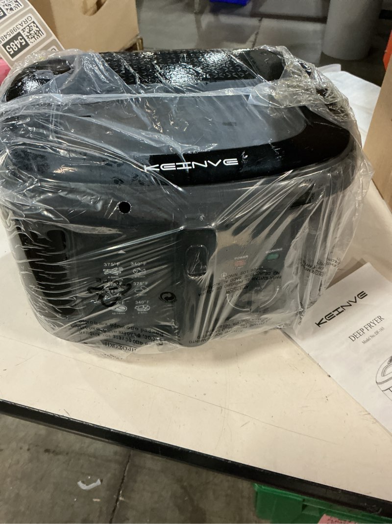 Condition photo showing New/Like New for keinve 1500w electric deep fryer with 3 temperature settings, 2.5l oil fryer with non-stick basket & viewing window, folding handle and locking cover for easy storage, black black (2.5l)