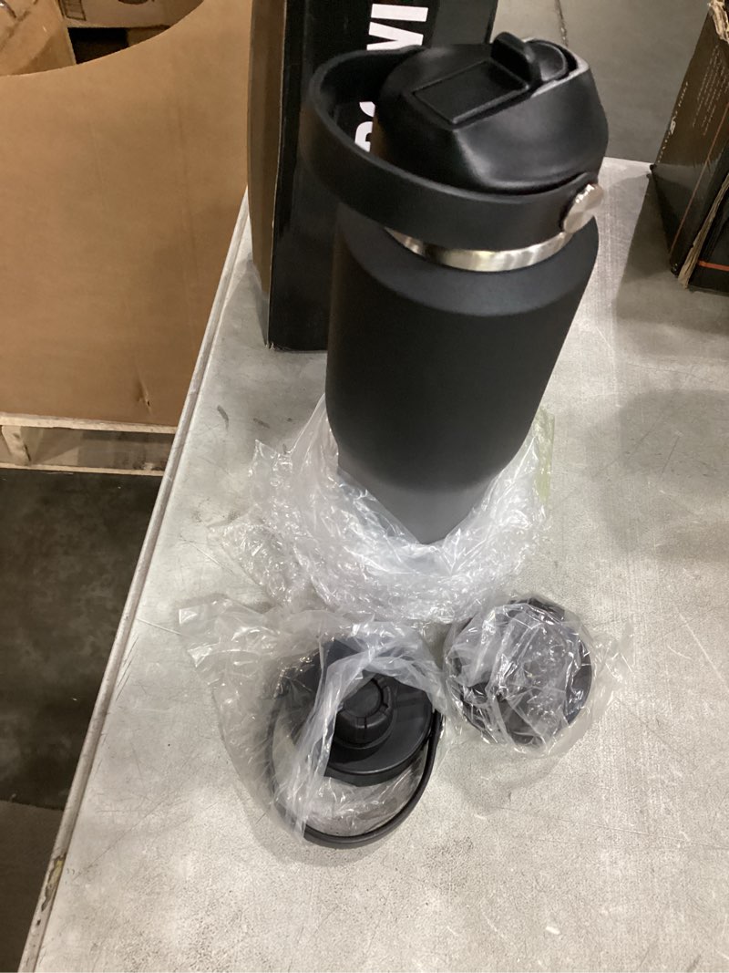 Condition photo showing Good Condition for hydrowion 32oz water bottle, double wall vacuum stainless steel insulated water flask with straw lid, spout lid and flex cap(cold for 48 hrs, hot for 24 hrs), leakproof travel thermo mug, black&grey black - grey 32 ounces