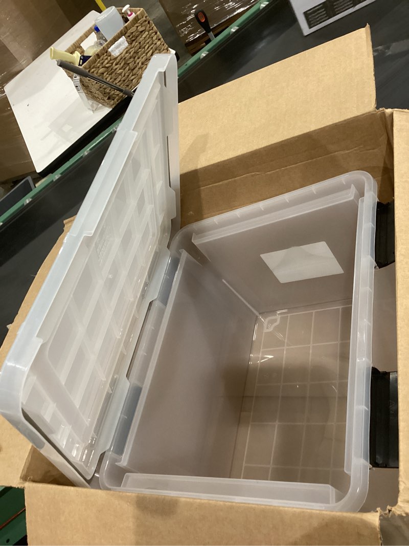 Condition photo showing Good Condition for iris usa file box weatherpro organizer plastic for letter/legal, water resistant document, durable lid, seal w/secure latching buckles, stackable, nestable, clear 32 qt. 1 pack weatherpro - 1 pack