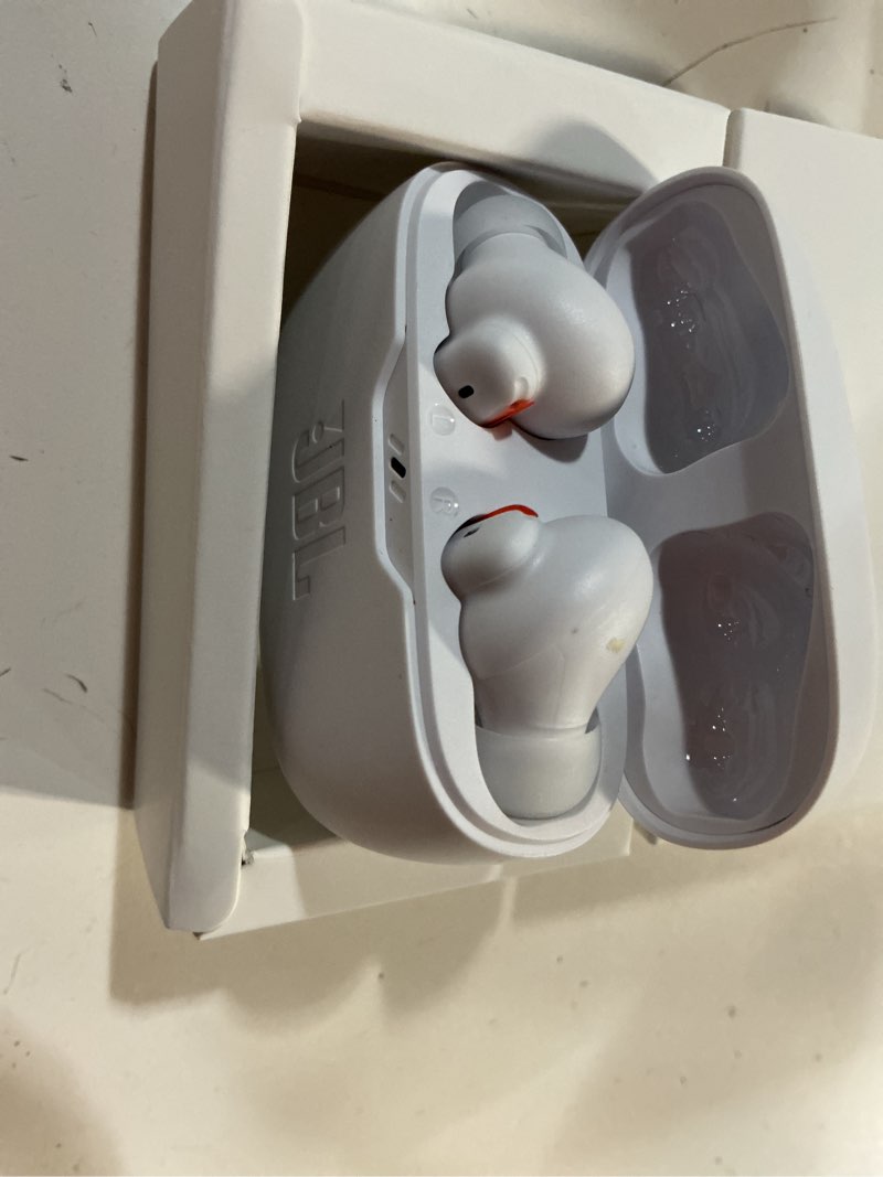 Condition photo showing As Is for jbl vibe beam 2 noise cancelling true wireless headphone (white)