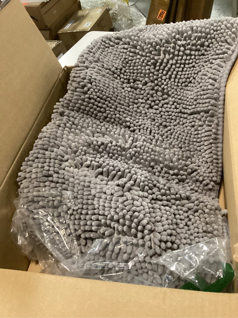 Condition photo showing As Is for Topboutique Bath Mat Grey, Microfiber Soft Shag Super Water Absorbent Non-Slip Rubber Bathroom Rug, Thick, Machine Washable