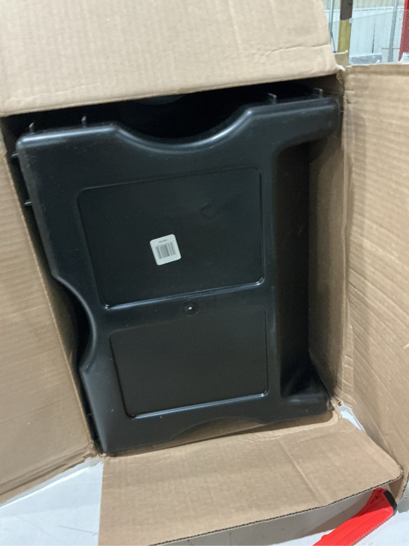 Condition photo showing New/Like New for mighty tuff jumbo stackable storage bins, pack of 3, easy-access storage, large easy-to-grip handles, wide front opening, interlocking, stack vertically, black