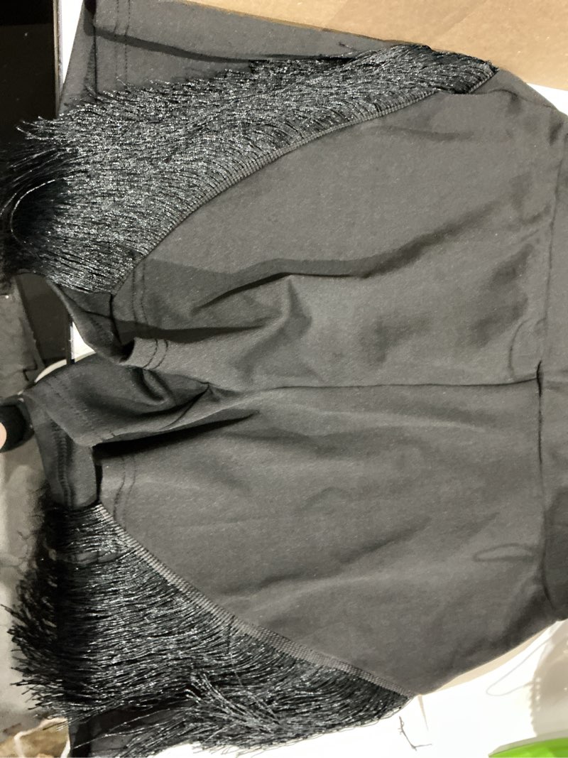 Condition photo showing As Is for 2 piece outfit (tank top & fancy shorts )*( color:black)* size: large