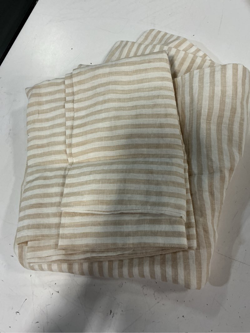 Condition photo showing As Is for quince )european linen stripe sham set king 