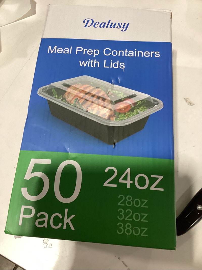 Condition photo showing New/Like New for 50 Pack (100-Piece) 24 oz Meal Prep Containers Reusable with Lids, Sturdy Leakproof & Food Safe, Microwave, Freezer, Dishwasher Safe Prep Containers, To Go Take Out Plastic Food Storage