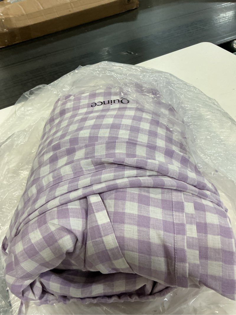 Condition photo showing Good Condition for european linen gingham deluxe bedding bundle, king, lavender