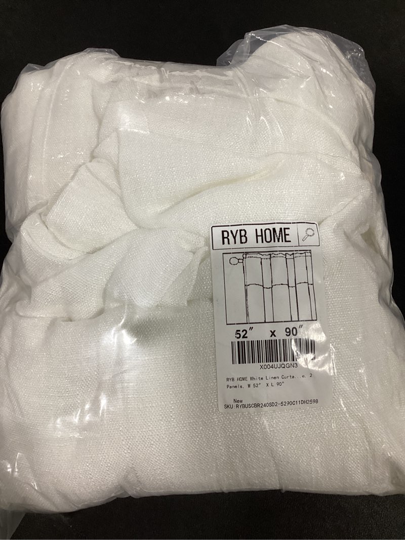 ryb home white linen curtains 90 inches long, soft thick durable linen-look semi sheer window drapes