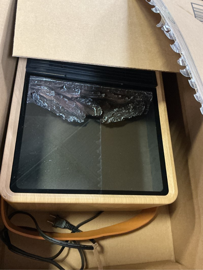 Condition photo showing As Is for Shinic Electric Fireplace Heaters for Indoor Use,1500W Space Heater with Crackling Sound & 3D Realistic Flame, Safety Protection, Portable Fireplace Heater for Home Office Christmas Decoration, Oak Oak 11.8" x 5.9"× 14.6"