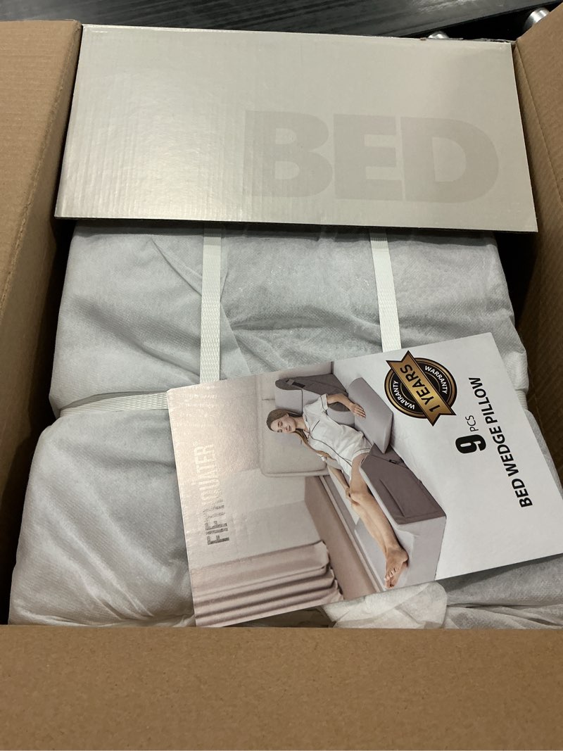 Condition photo showing New/Like New for 9PCS Orthopedic Bed Wedge Pillow Set for After Surgery Recovery, Body Positioners for Back and Leg Pain Relief, Adjustable Memory Foam Comfort for Sitting up in Bed, Ideal for Adult Acid Reflux & GERD