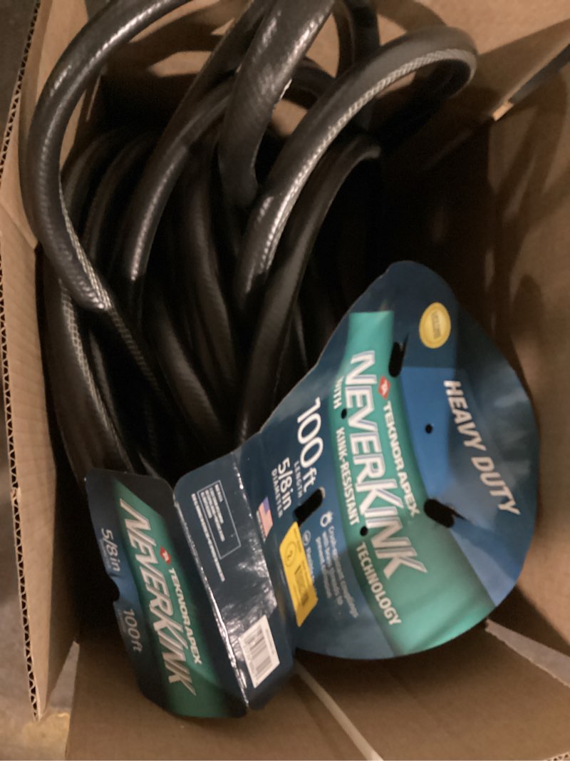 Condition photo showing As Is for neverkink teknor apex 5/8-in x 100-ft heavy-duty kink free vinyl gray coiled hose