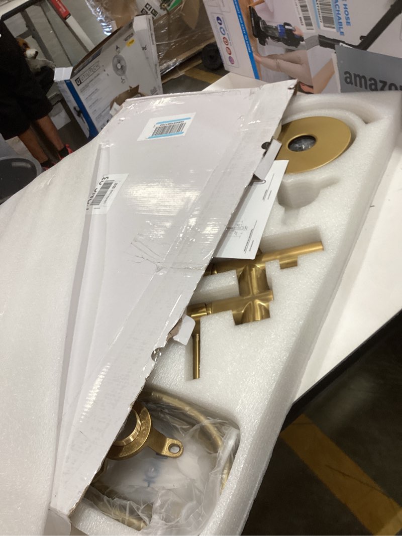 Condition photo showing Good Condition for freestanding bathtub faucet brushed gold, floor mount tub filler, high flow brass shower faucets with handheld sprayer for bathroom