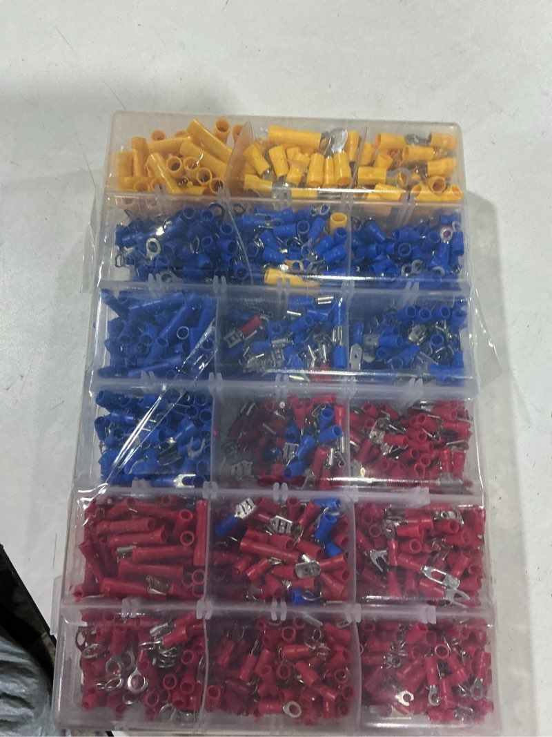 Condition photo showing As Is for qibaok 1500pcs wire connectors - insulated electrical wire terminals (copper) - ring, butt, spade, fork connector kit - red, blue, yellow