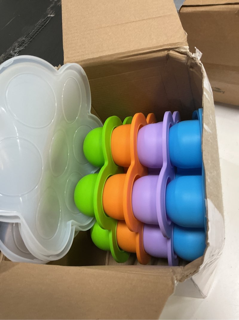 Condition photo showing Good Condition for 4 pcs silicone baby food freezer tray with lid stackable reusable 2.5oz silicone baby food freezer molds storage tray for homemade egg bite vegetable fruit purees breastmilk(colorful)