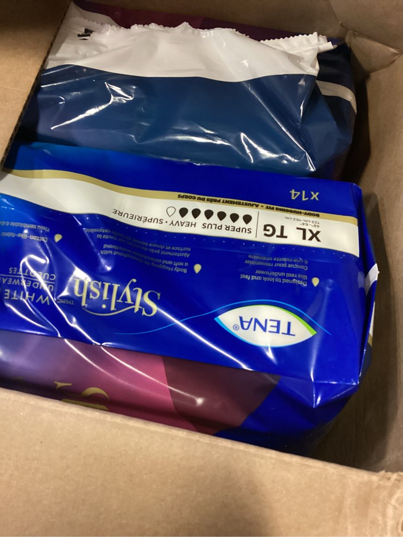 Condition photo showing New/Like New for tena stylish white incontinence underwear for women, super plus heavy absorbency, adult diapers, x-large (waist sizes 48in-64in), 56 count (4 packs of 14) x-large 56