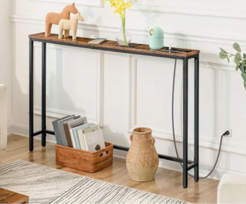console table narrow long sofa table with power outlet