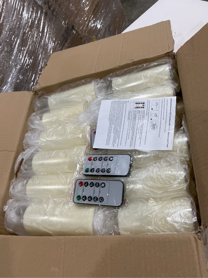 Condition photo showing Good Condition for flameless candles, led flickering candles set of 10 (h 4" 5" 6" 7" xd 2.2") waterproof candles, resin plastic, indoor outdoor use,ivory