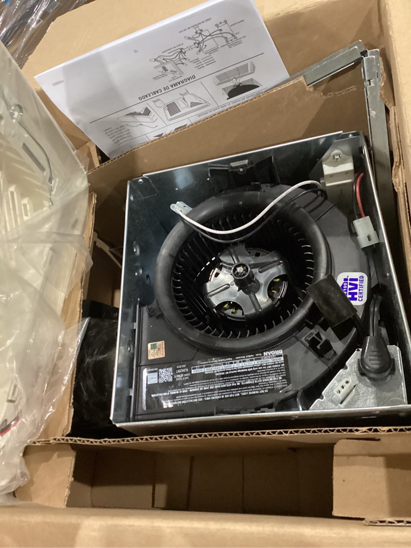 Condition photo showing As Is for broan-nutone 791ledm ventilation fan with led light and roomside installation, energy star certified, 110 cfm, 1.5 sones, white