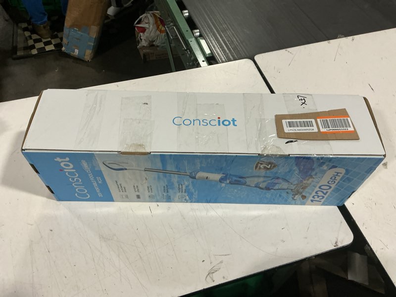 Condition photo showing As Is for consciot pool vacuum for above ground & inground pool, 22 gpm suction handheld cleaner with 7.3ft te