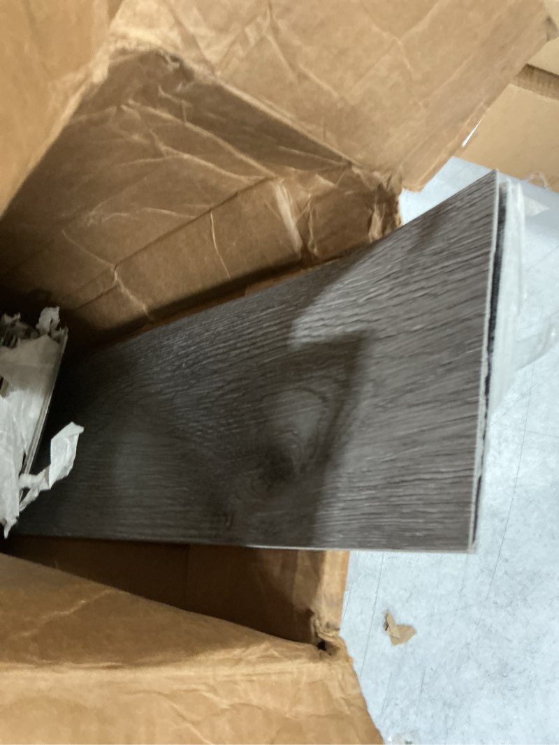 Condition photo showing As Is for art3d peel and stick floor tile vinyl wood plank 36-pack 54 sq.ft, deep gray, rigid surface hard core easy diy self-adhesive flooring 36 x 6 x 0.1 inches deep grey 36