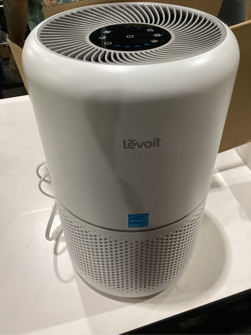 Condition photo showing Good Condition for levoit air purifier for home allergies pet hair in bedroom, covers up to 1073 ft² by 56w high torque motor, aham verifide, 3-in-1 filter with hepa sleep mode, remove dust smoke odor, core300-p, white