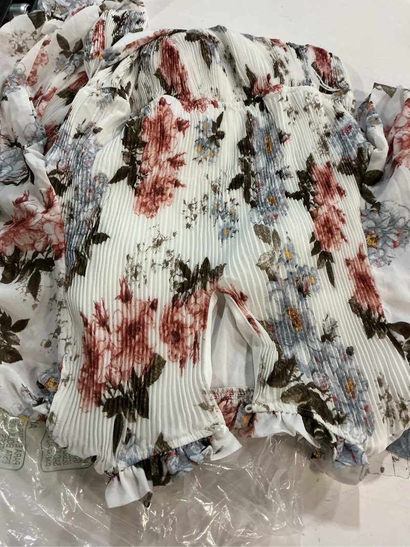 Condition photo showing Good Condition for (size:m)anrabess women's floral chiffon midi dress puff long sleeve mock neck summer wedding guest party dresses fall 2026 outfits medium floral white
