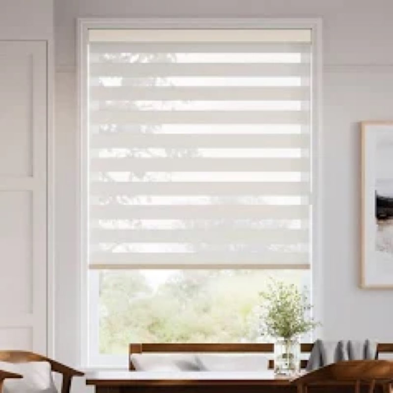Joydeco No Drill Zebra Blinds for Windows, Cordless Day & Night Dual Sheer Roller Shades, Easy Insta