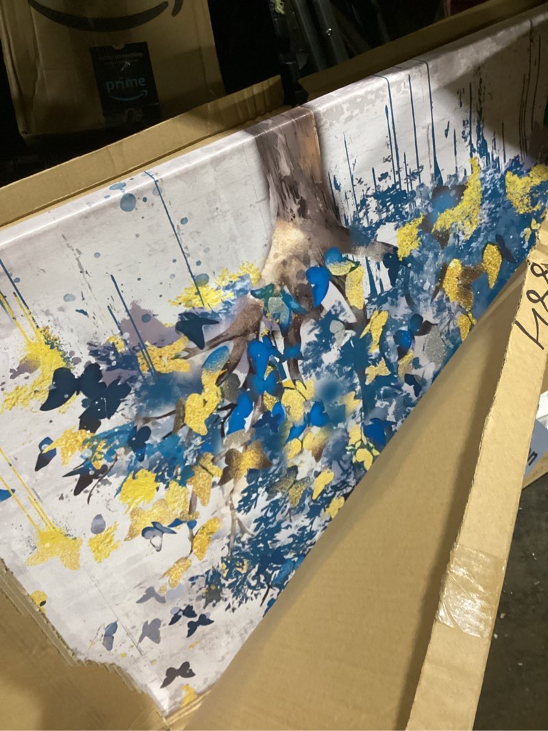 Condition photo showing Good Condition for kepgonegu large canvas wall art blue tree golden butterflies picture abstract grey graffiti canvas prints ready to hang for living room bedroom size 30x60 60"l x 30"w grey
