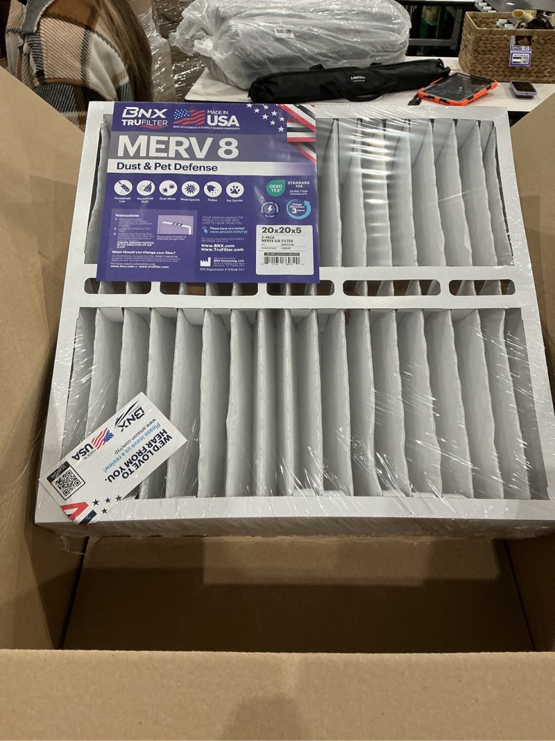BNX TruFilter 20x20x5 (19.88’’ x 19.88’’ x 4.38‘’ Honeywell Compatible 4”) MERV 8 Air Filter (2-Pack) - MADE IN USA - HVAC AC Furnace Filters Dust, Pet, Mold, Pollen MPR 600 FPR 5 20x20x5 2-Pack (Honeywell Compatible)