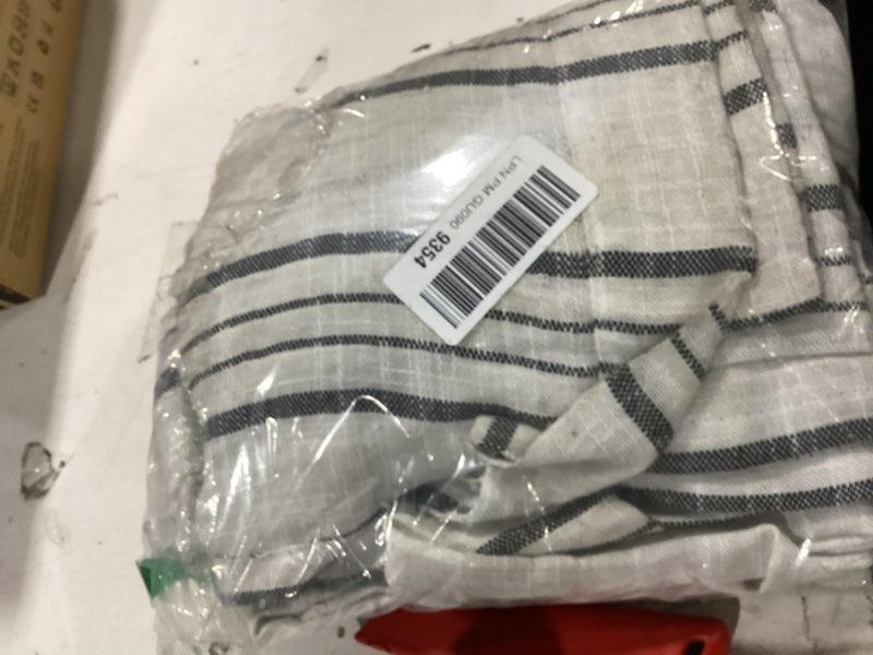 Condition photo showing As Is for sxzjtex black and white striped cafe curtains 84 inch length 2 panels for living room bedroom boho farmhouse sheer stripe linen textured window treatment drapes, grommet top, 42" x 84" 42"w x 84"l (pack of 2) black