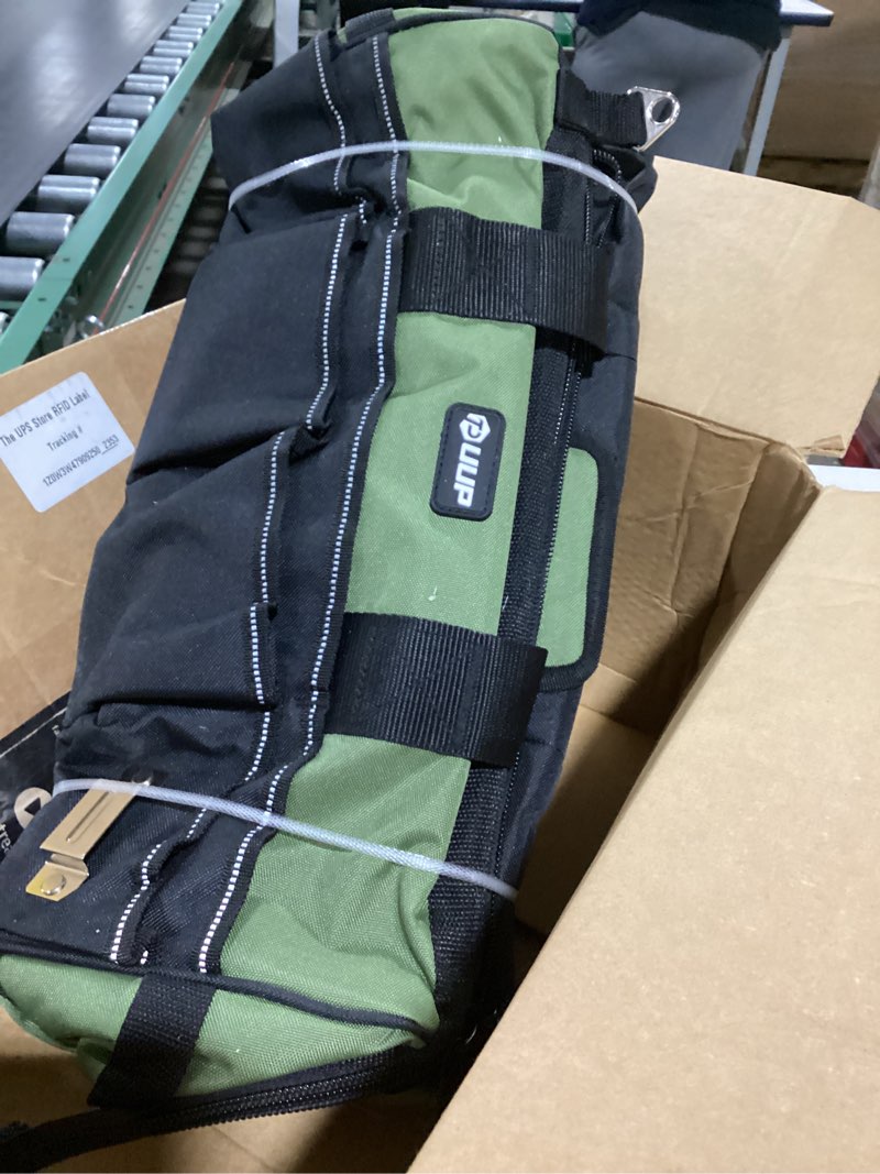 Condition photo showing As Is for 18-Inch Large Tool Bag, 16-Pocket Portable Tool Box Organizer Storage, Heavy Duty Tactical Toolbag with Big Zipper, Travel Carry Toolbox, Father Day Dad Men Electrician Contractor Welding Gift Green 18 Inch