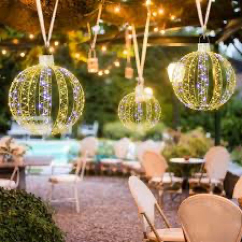 3 Pack Outdoor/Indoor LED Christmas Light Balls. Outside Lighted Sphere with 300 Warm White & White 