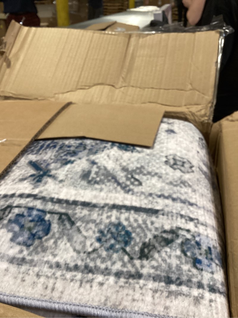 Condition photo showing Good Condition for area rugs 9'x12' washable non-slip, floral vintage distress print pattern medallion carpet for living room bedroom dining room, light blue navy beige gray white blue/white/gray/purple 9' x 12' (rectangular)