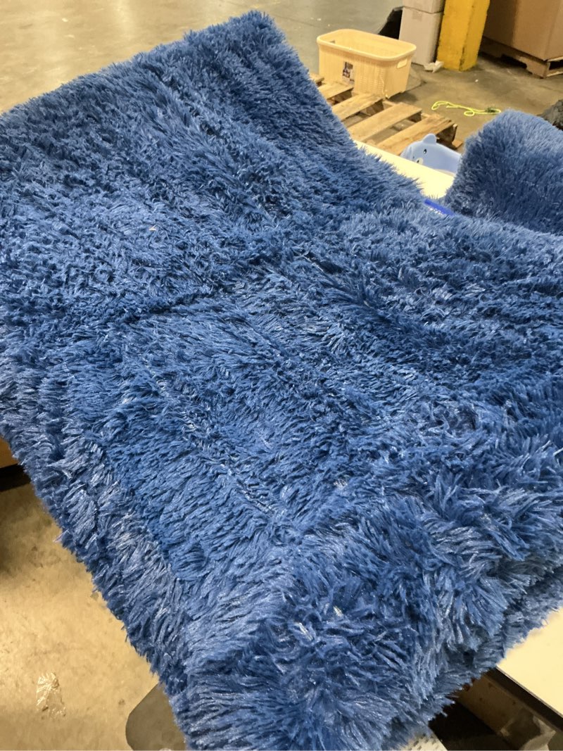 Condition photo showing As Is for Blue Fluffy Rug Shaggy Area Rug, 6x9 Area Rugs for Girls Bedroom, Big Soft Shaggy Bedside Non-Slip Plush Dorm Nursery Kids Carpet Home Decor Aesthetic 6' x 9' (Rectangular) Blue