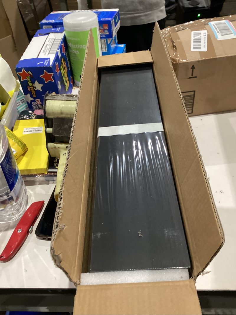 Condition photo showing New/Like New for upsimples Floating Shelves for Wall, 23.6 Inch Shelves for Decor Storage Set of 6, Wall Mounted Wood Shelf for Bedroom, Living Room, Bathroom, Kitchen, Long Picture Ledge Shelves, Black Black 23.6in