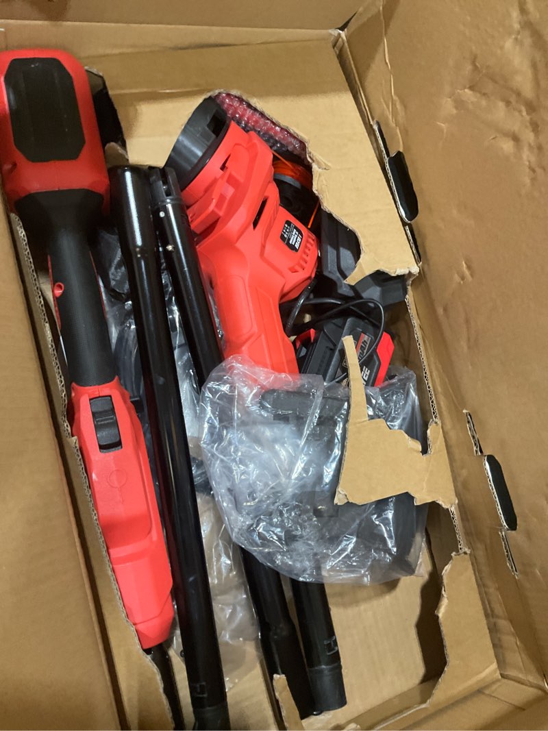 Condition photo showing As Is for weed wacker, 21v brushless cordless string trimmer, 2-in-1 weed eater & lawn edger, 8500rpm, 13" cutting width, auto feed line, batteries & charger included