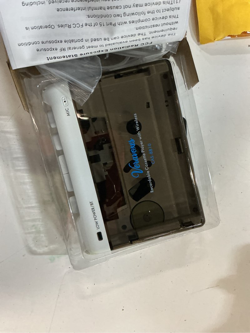 Condition photo showing Good Condition for portable bluetooth cassette tape player, cassette player recorder,equipped with headphone and aux ports, support aux line in record,built-in microphone, powered by dc or aa battery (white)