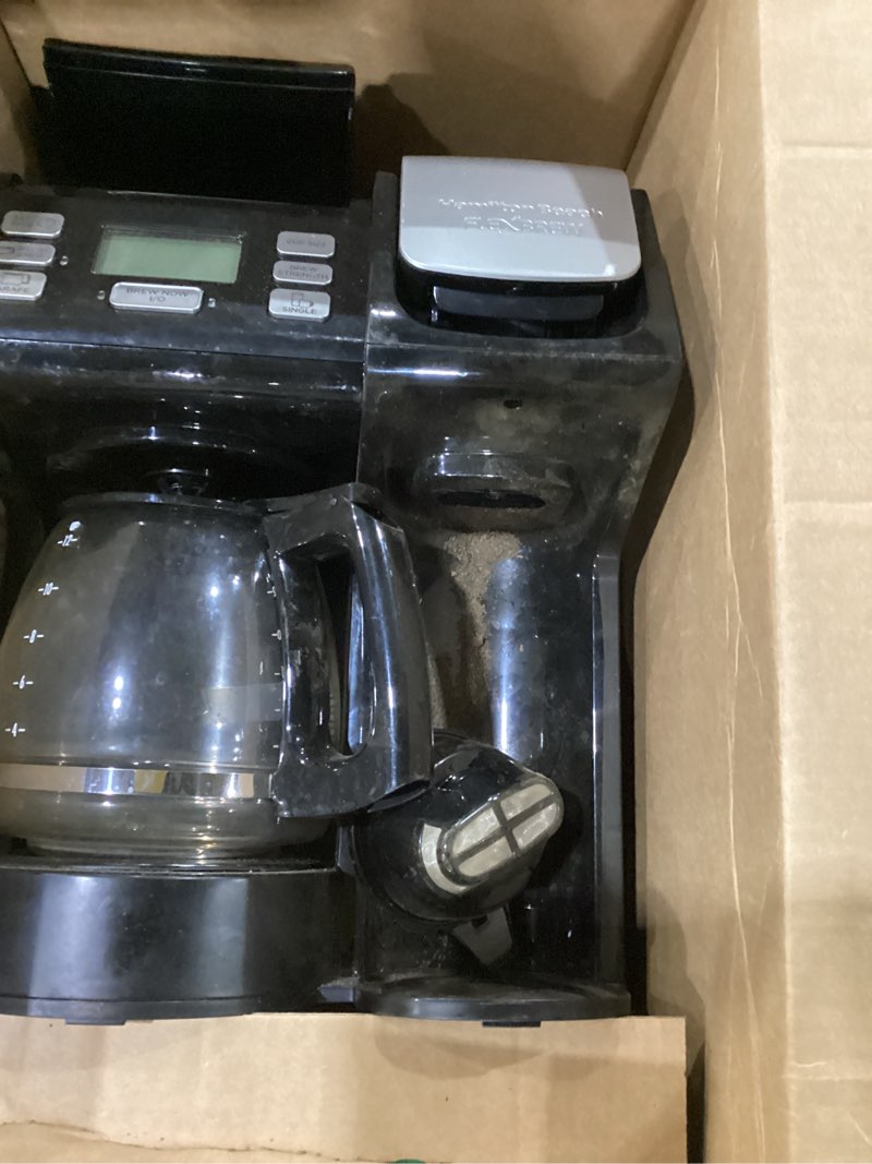 Condition photo showing As Is for not tested ***hamilton beach flexbrew trio 2-way coffee maker, compatible with k-cup pods or grounds, combo, single serve & full 12c pot, black - fast brewing (49902)