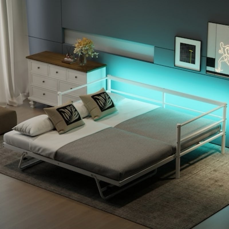 modernluxe assembly required twin size metal daybed with led and adjustable trundle pop up