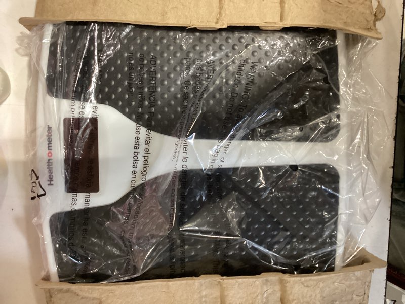 Condition photo showing As Is for health o meter digital body weight scale, black and white, 350lb capacity