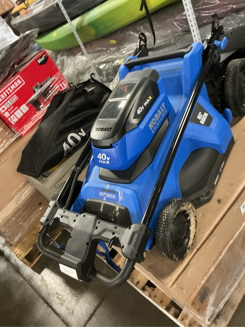 Condition photo showing As Is for kobalt 40-volt 21-in brushless battery push lawn mower 6 ah (battery and charger included)