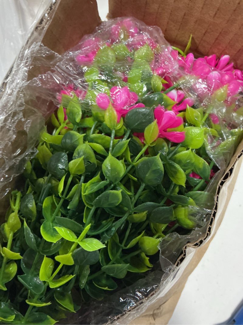 Condition photo showing Good Condition for grunyia 10 bundles artificial fake flowers, faux outdoor plastic plants uv resistant shrubs outside indoor decorations (pink-eucalyptus)