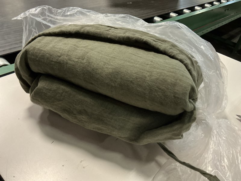 Condition photo showing Good Condition for european linen double flange duvet cover set queen olive