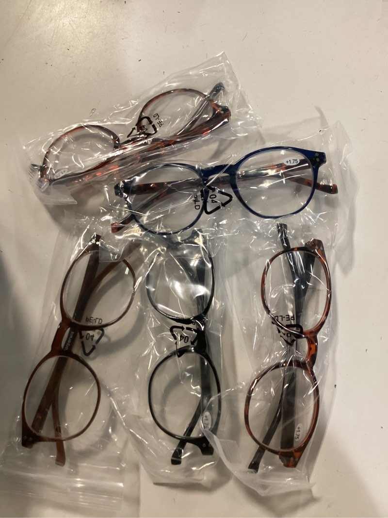 Condition photo showing Good Condition for 5 Pack Reading Glasses For Women/Men-Blue Light Blocking Computer Reader w/Round Frame - Retro Clear Lens Fake Eyeglasses?1.5? Black + Transparent +Leopard + Tortoise + Orange 1.75