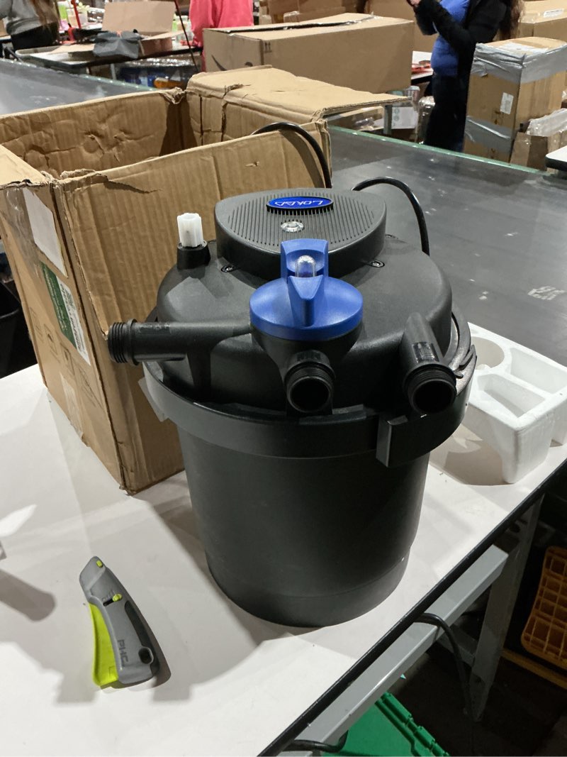 Condition photo showing Good Condition for anbull bio pressure pond filter, 1580gph pressurized biological pond filter with 11watt light, pond filter system with convenient cleaning crank handle for fountain pool, koi fish aquarium tank