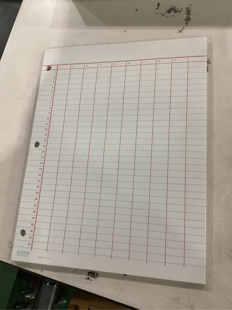 Condition photo showing Good Condition for tops data pad with numbered column headings, data/lab-record format, wide/legal rule, 10 columns, 8.5 x 11, white, 50 sheets (3619)