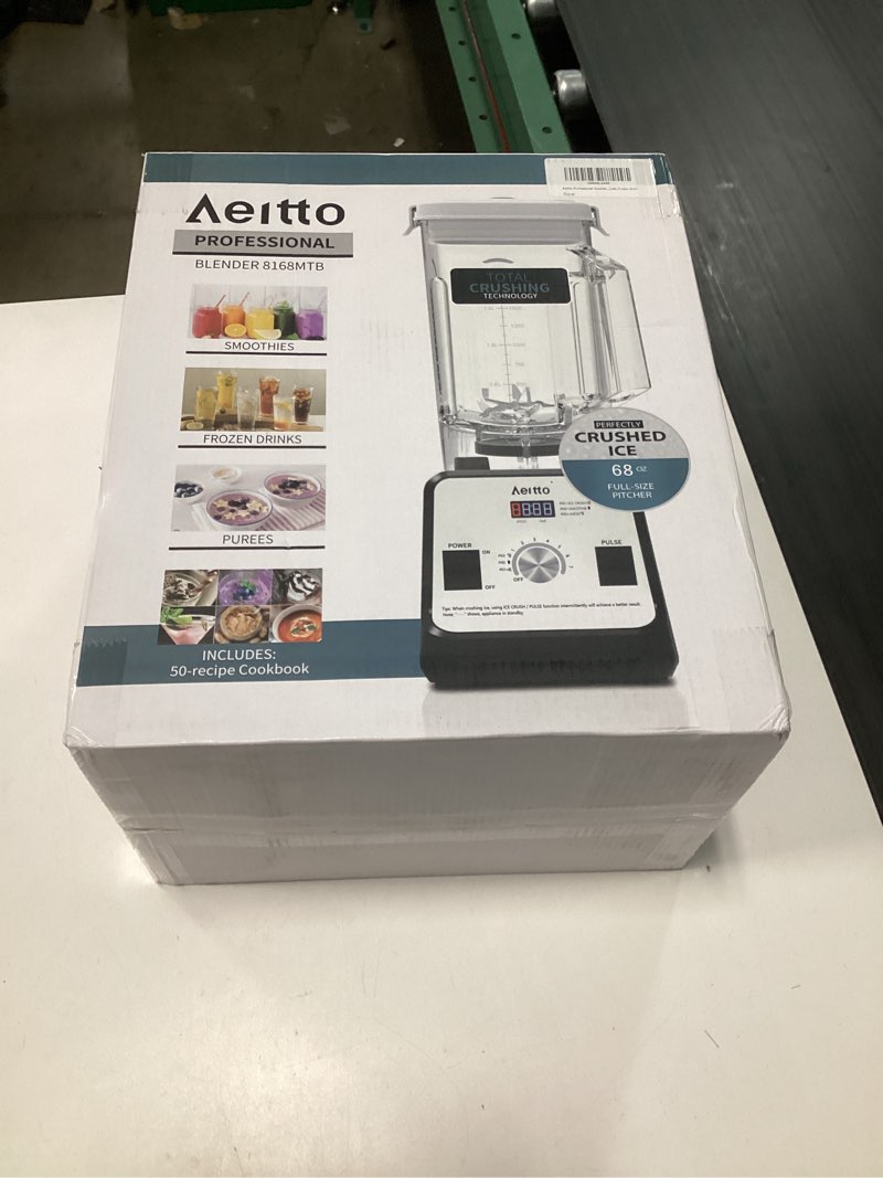Condition photo showing New/Like New for aeitto blender for kitchen, 68 oz large capacity professional countertop blender, 1500-watt smoothie blender for ice crush, frozen drinks, silver